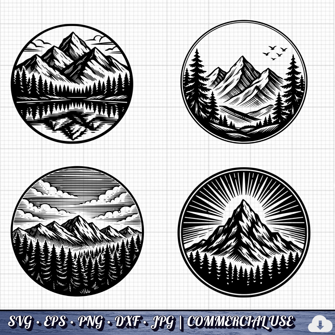 Mountain SVG Bundle | 25 Outdoor Adventure Designs PNG DXF | Commercial Use