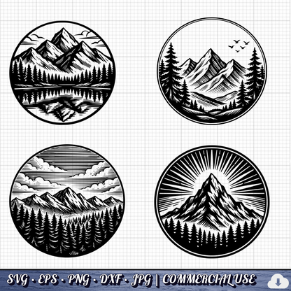 Mountain SVG Bundle | 25 Outdoor Adventure Designs PNG DXF | Commercial Use