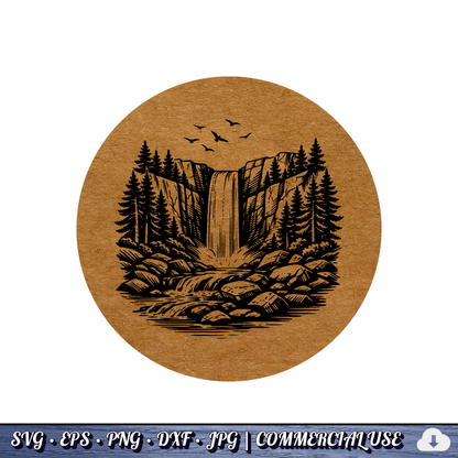 Waterfall SVG Bundle | Forest Waterfall Clipart | Pine Trees & Rocky River Nature SVG | Cut File Commercial Use