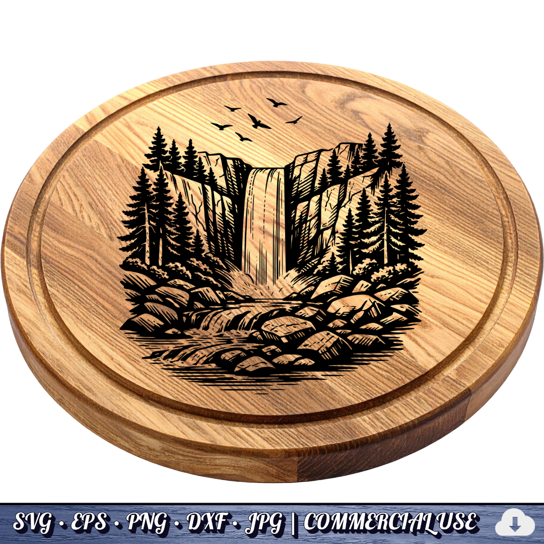 Waterfall SVG Bundle | Forest Waterfall Clipart | Pine Trees & Rocky River Nature SVG | Cut File Commercial Use