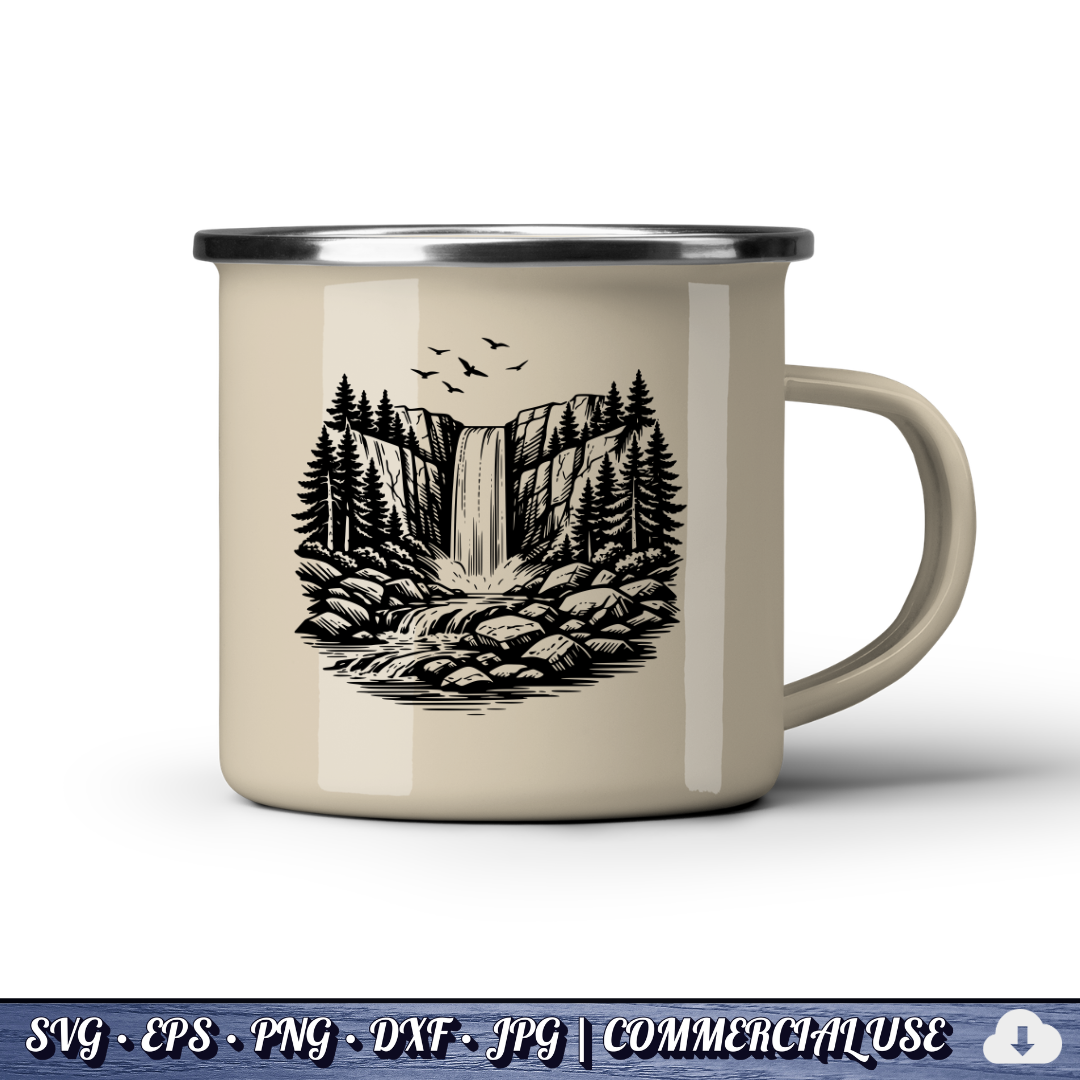 Waterfall SVG Bundle | Forest Waterfall Clipart | Pine Trees & Rocky River Nature SVG | Cut File Commercial Use