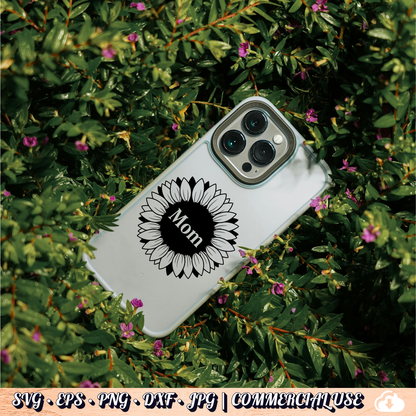 Mom Sunflower SVG | Sunflower Mom PNG DXF | Free Commercial Use