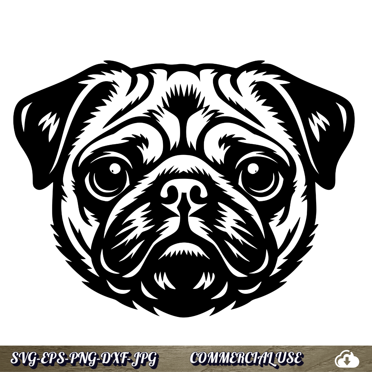 Pug SVG | Pug Face Portrait SVG | Dog Breed Clipart Cut File | Pet Lover Commercial Use Instant Download