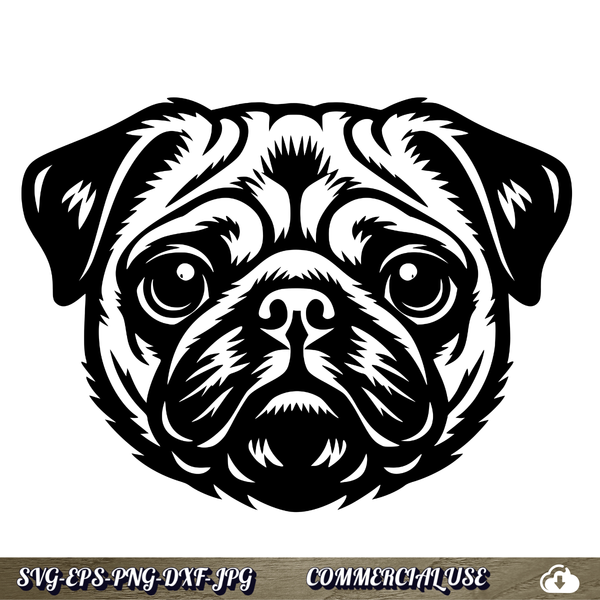 Pug SVG | Pug Face Portrait SVG | Dog Breed Clipart Cut File | Pet Lover Commercial Use Instant Download