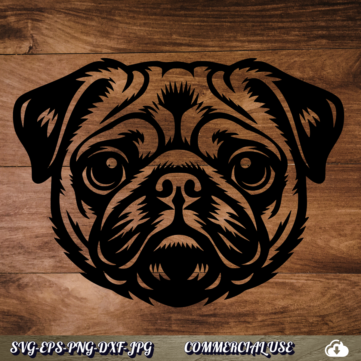 Pug SVG | Pug Face Portrait SVG | Dog Breed Clipart Cut File | Pet Lover Commercial Use Instant Download