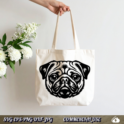 Pug SVG | Pug Face Portrait SVG | Dog Breed Clipart Cut File | Pet Lover Commercial Use Instant Download