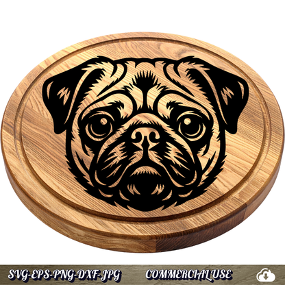 Pug SVG | Pug Face Portrait SVG | Dog Breed Clipart Cut File | Pet Lover Commercial Use Instant Download