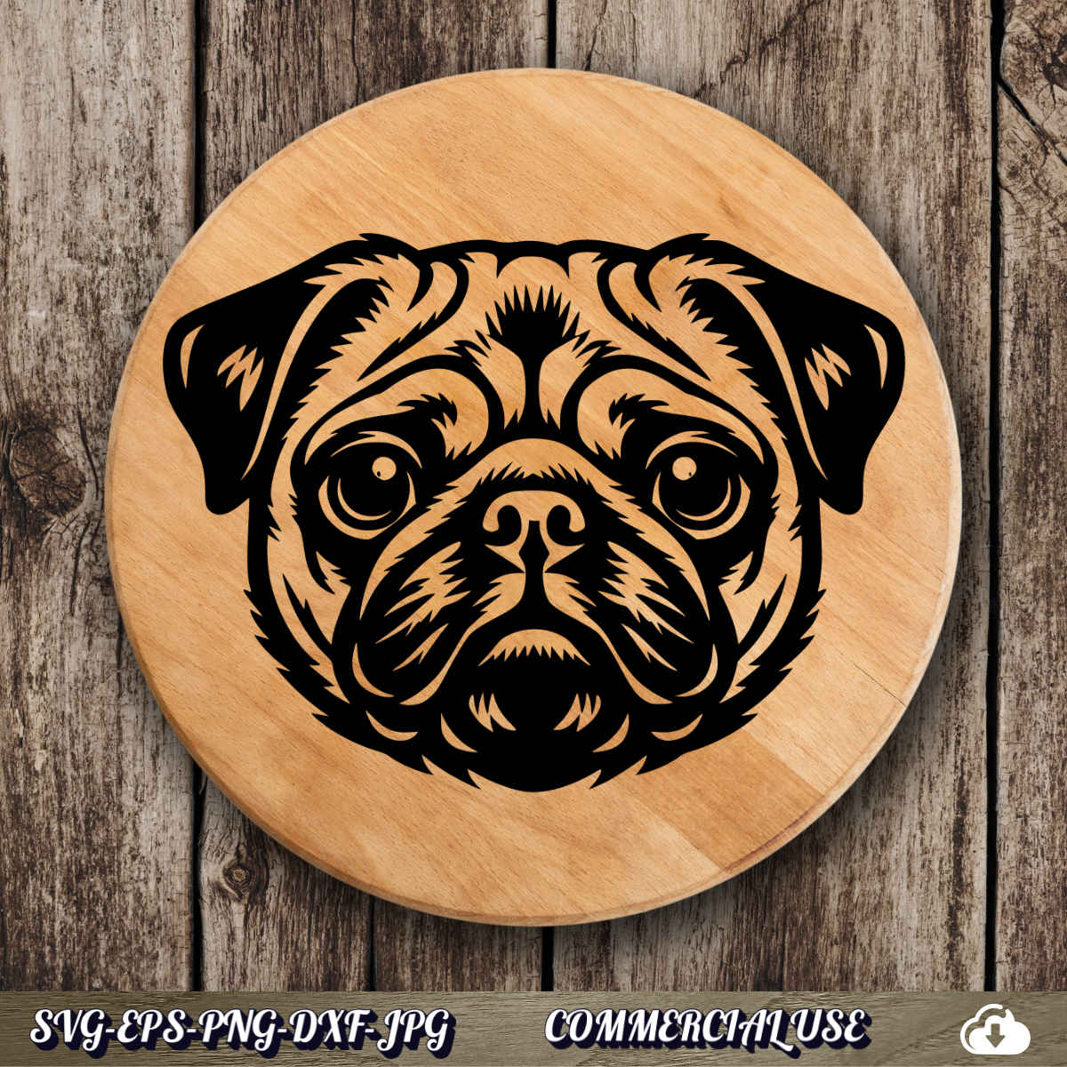 Pug SVG | Pug Face Portrait SVG | Dog Breed Clipart Cut File | Pet Lover Commercial Use Instant Download