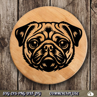 Pug SVG | Pug Face Portrait SVG | Dog Breed Clipart Cut File | Pet Lover Commercial Use Instant Download