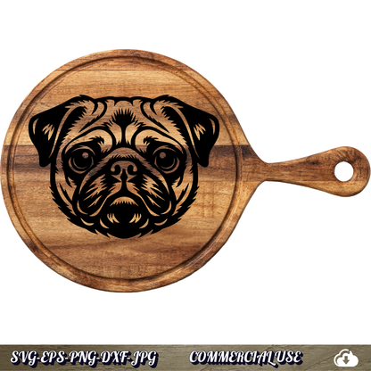 Pug SVG | Pug Face Portrait SVG | Dog Breed Clipart Cut File | Pet Lover Commercial Use Instant Download