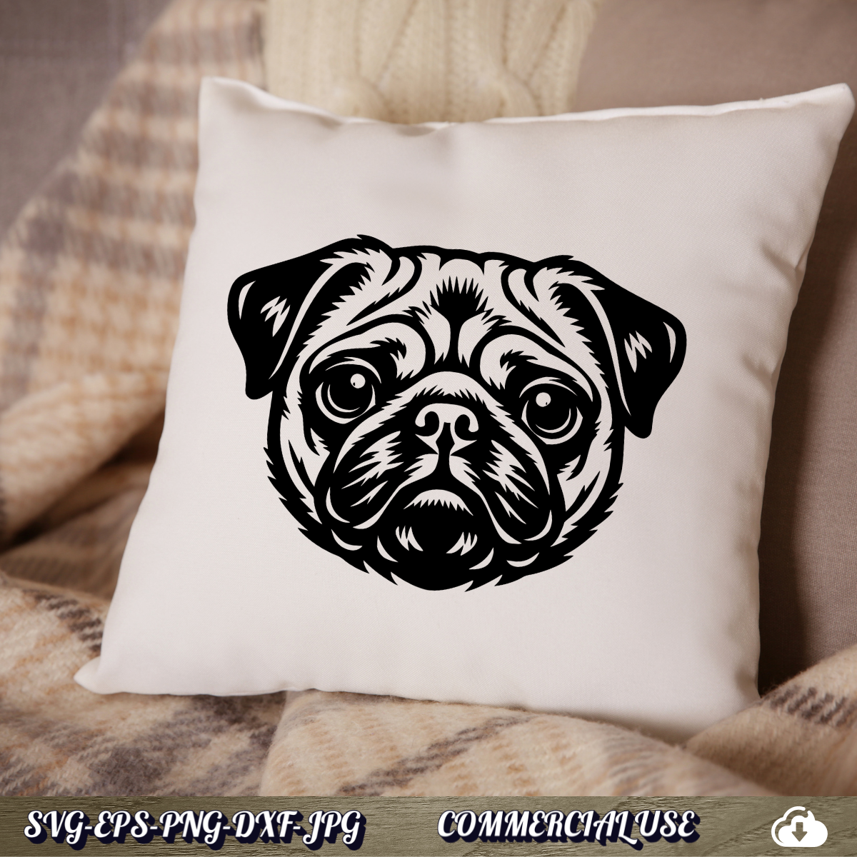 Pug SVG | Pug Face Portrait SVG | Dog Breed Clipart Cut File | Pet Lover Commercial Use Instant Download