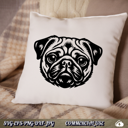 Pug SVG | Pug Face Portrait SVG | Dog Breed Clipart Cut File | Pet Lover Commercial Use Instant Download