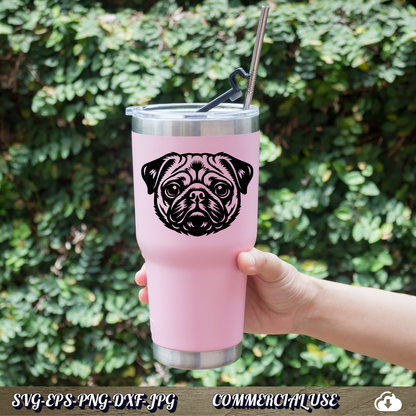Pug SVG | Pug Face Portrait SVG | Dog Breed Clipart Cut File | Pet Lover Commercial Use Instant Download