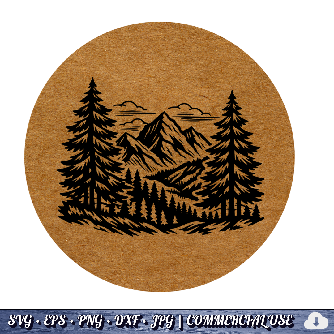 Mountain Forest Scene SVG | Pine Trees Mountain Landscape SVG | Wilderness Nature Clipart Cut File | Commercial Use Instant Download
