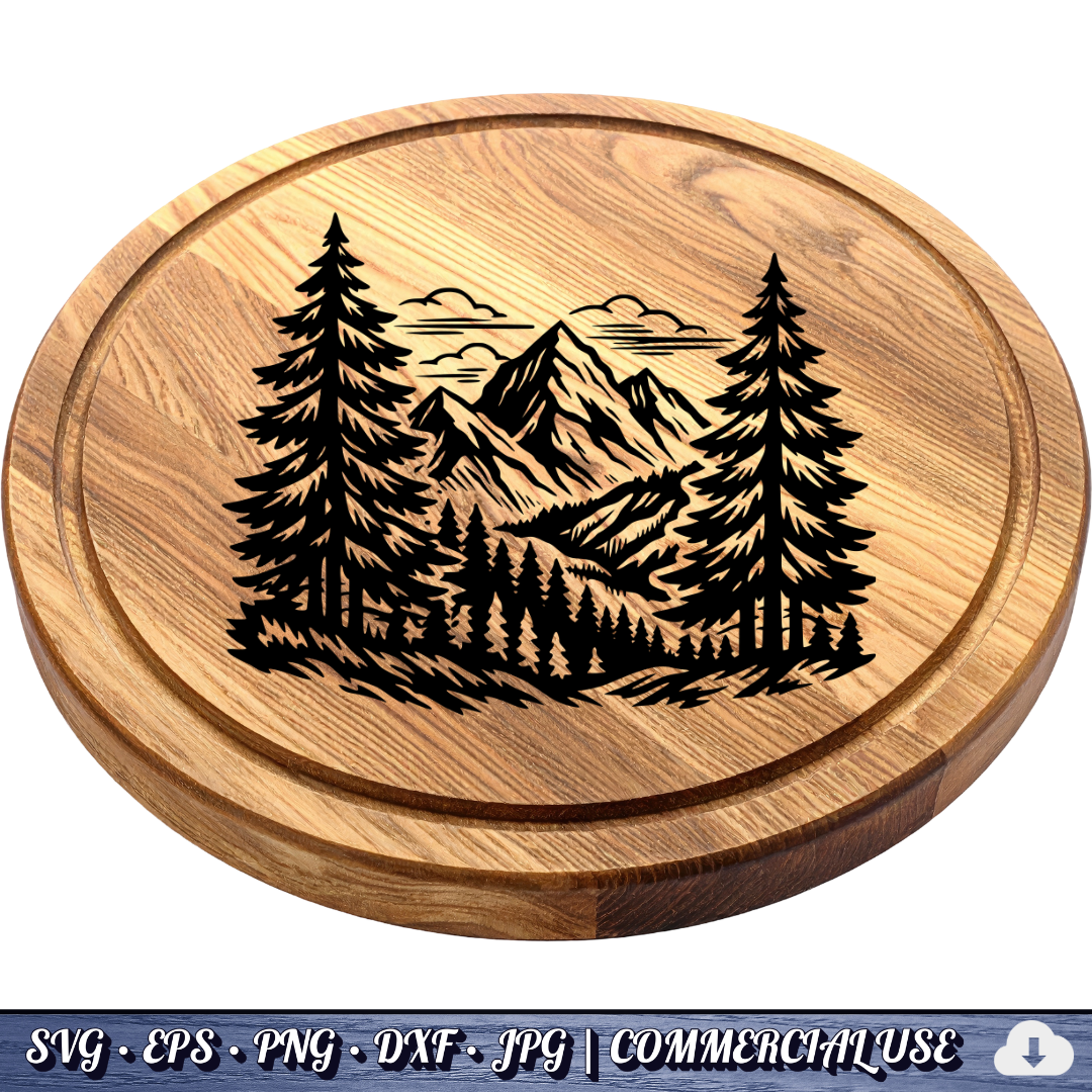 Mountain Forest Scene SVG | Pine Trees Mountain Landscape SVG | Wilderness Nature Clipart Cut File | Commercial Use Instant Download