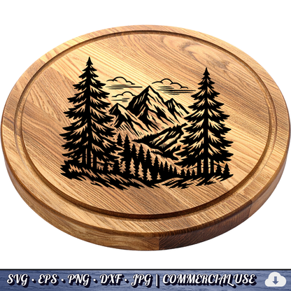 Mountain Forest Scene SVG | Pine Trees Mountain Landscape SVG | Wilderness Nature Clipart Cut File | Commercial Use Instant Download