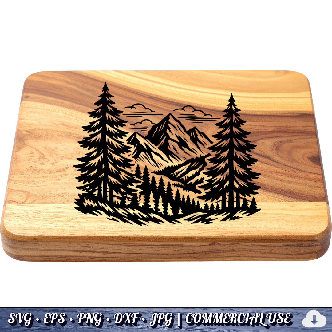 Mountain Forest Scene SVG | Pine Trees Mountain Landscape SVG | Wilderness Nature Clipart Cut File | Commercial Use Instant Download