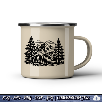 Mountain Forest Scene SVG | Pine Trees Mountain Landscape SVG | Wilderness Nature Clipart Cut File | Commercial Use Instant Download