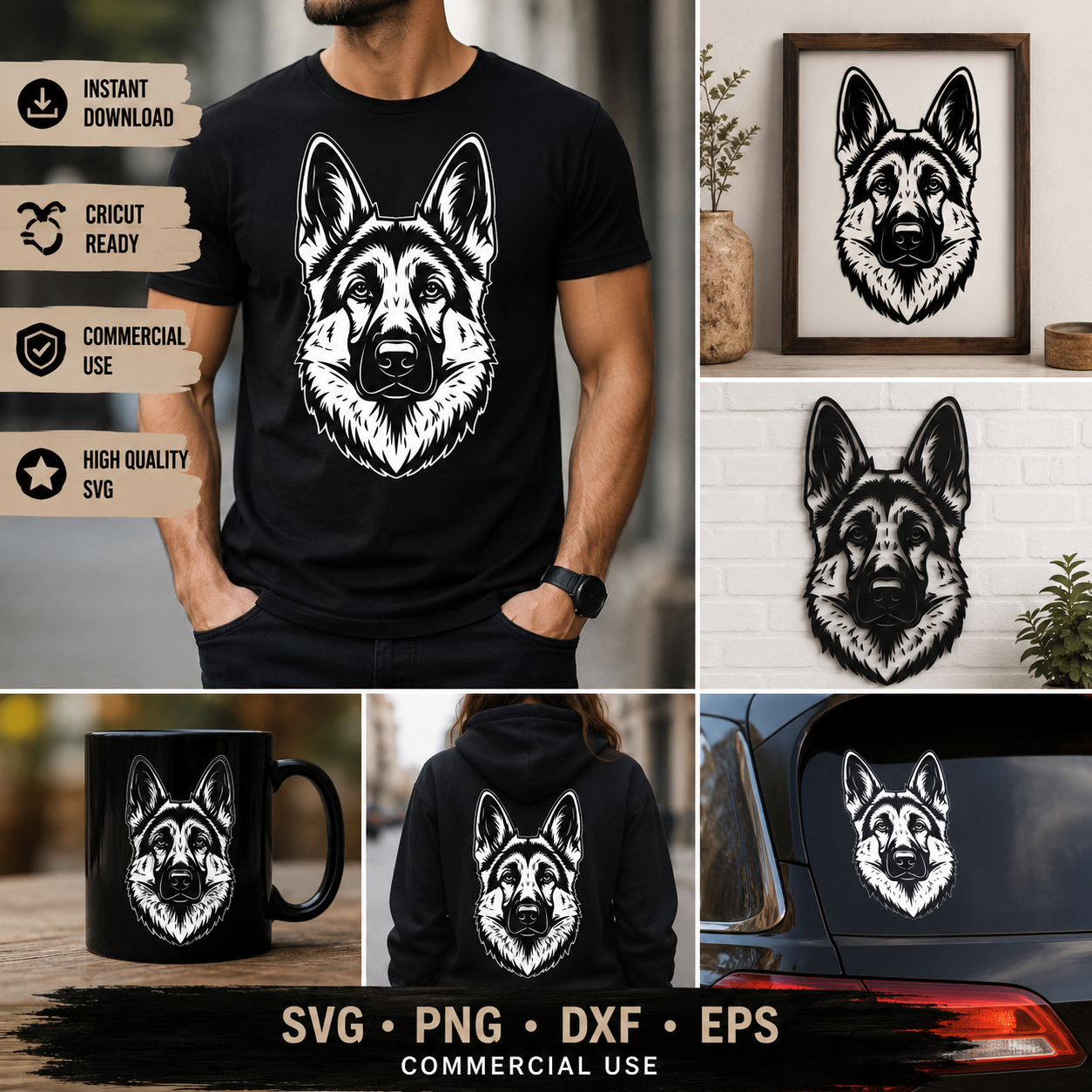 German Shepherd SVG | German Shepherd Face Portrait SVG | Dog Breed Clipart Cut File | Pet Lover Commercial Use Instant Download