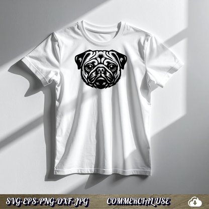 Pug SVG | Pug Face Portrait SVG | Dog Breed Clipart Cut File | Pet Lover Commercial Use Instant Download