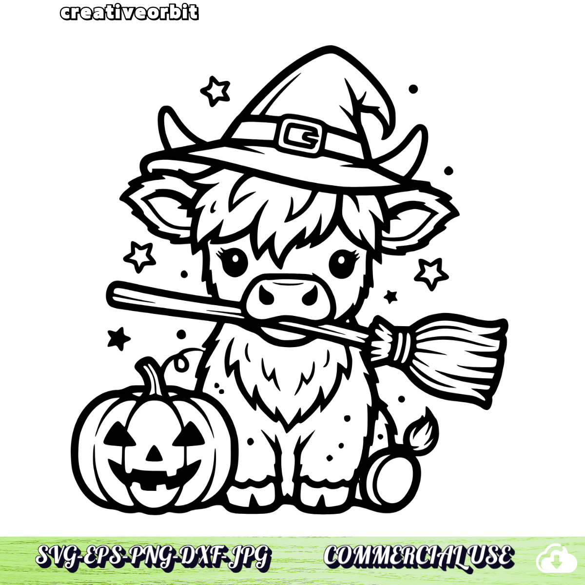 Highland Cow Halloween SVG | Cute Witch Cow | Cricut File